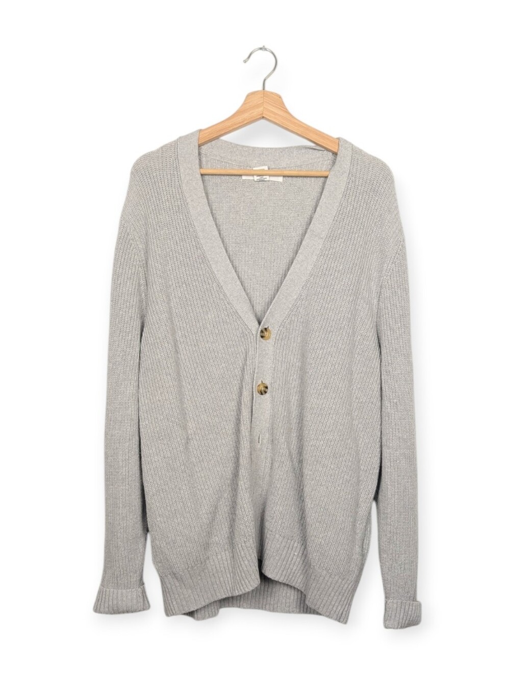 WILT 100% Cotton Gray Knit Button Front Cardigan Sweater Size L